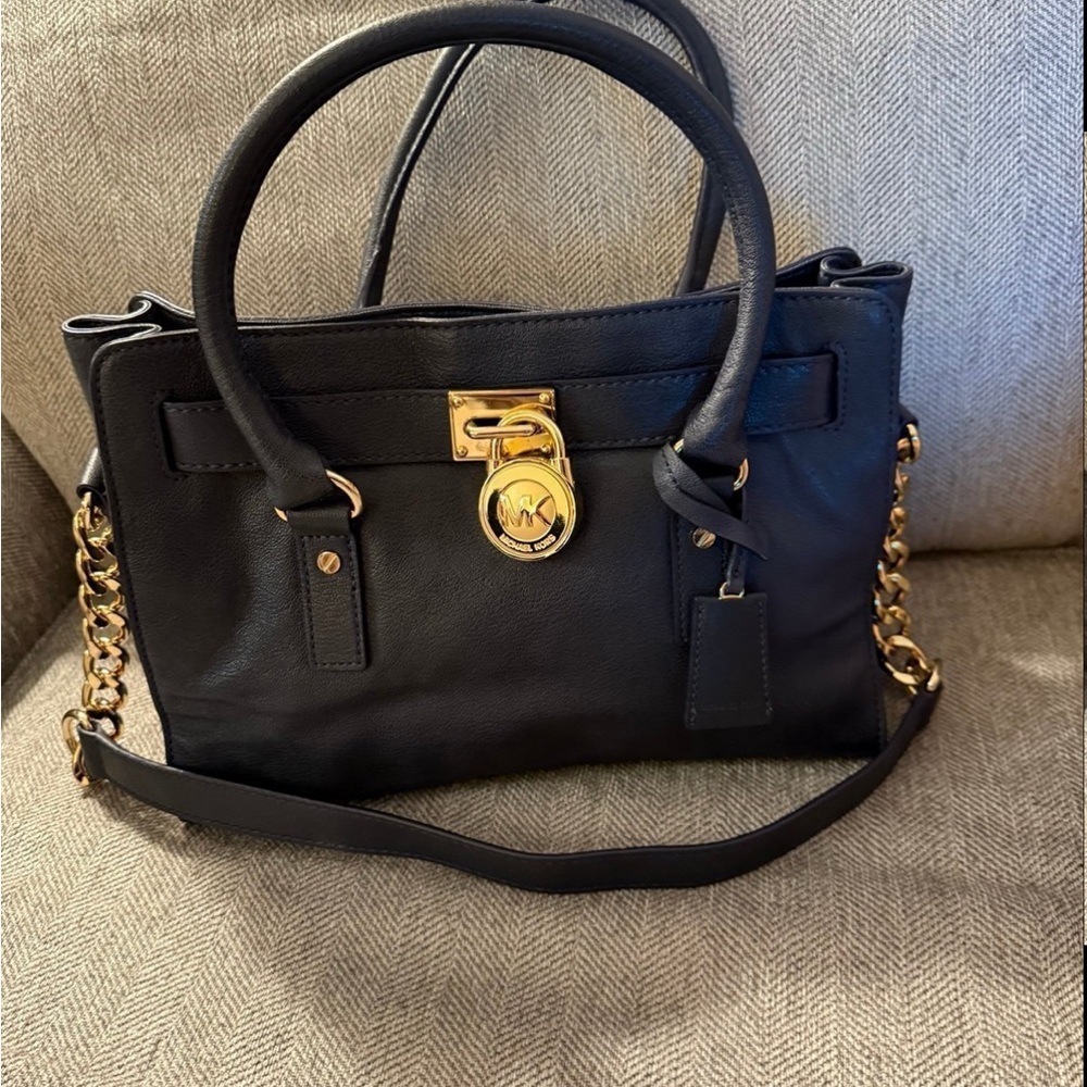 Michael Kors Navy Blue Hamilton Tote with Gold Hardware